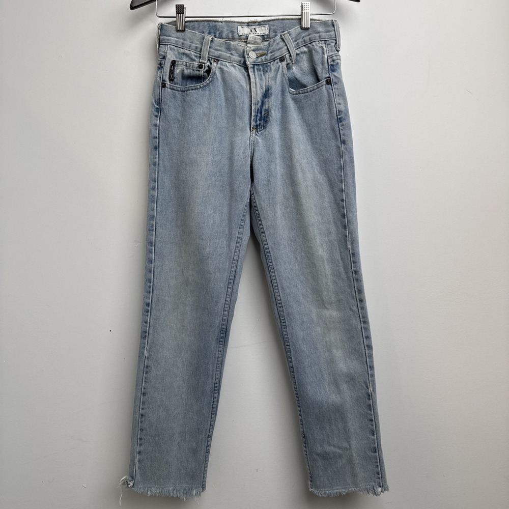 VTG Armani Exchange Jeans Womens 2 Short Blue Denim Straight Made in USA Raw Hem